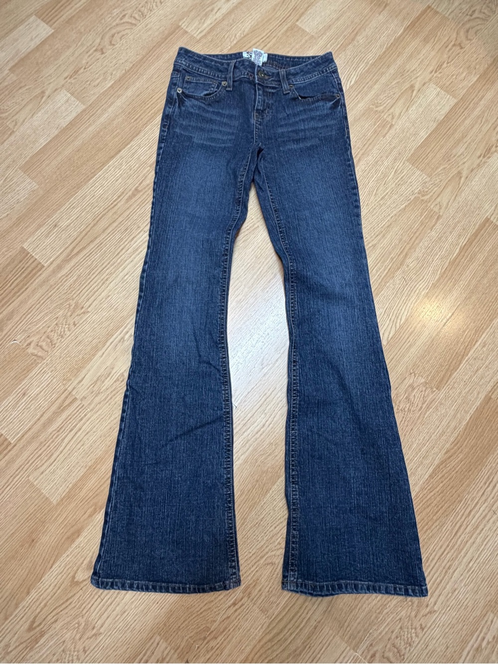 SO Womens Size 1 Dark Wash Flare Bell Bottom Stretch Jeans Y2K Retro Denim